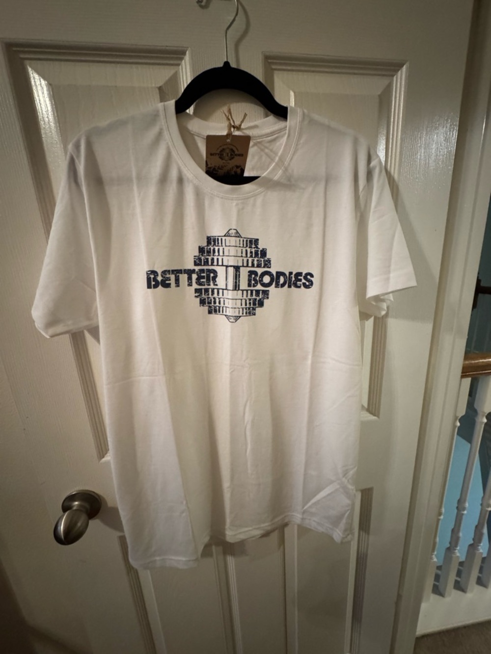 BETTER BODIES White Short-Sleeve Tee with Navy Logo